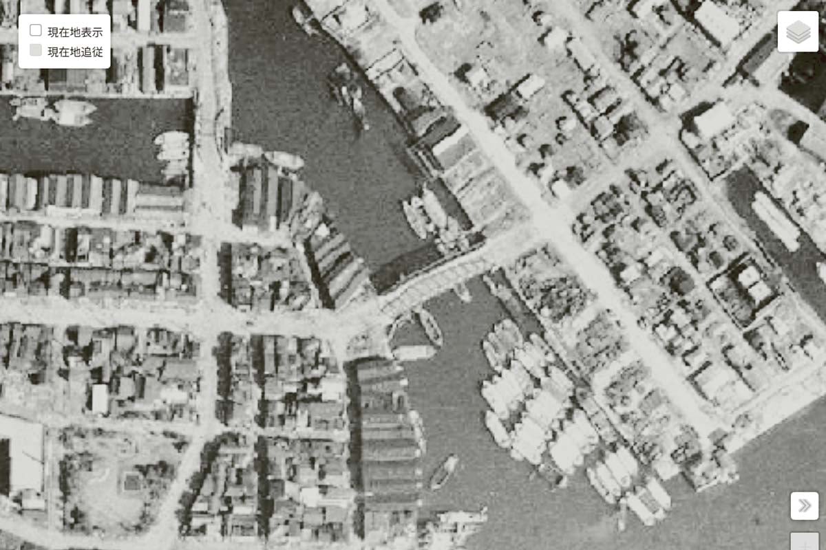1947年頃の「南高橋」周辺の航空写真（画像：国土地理院）