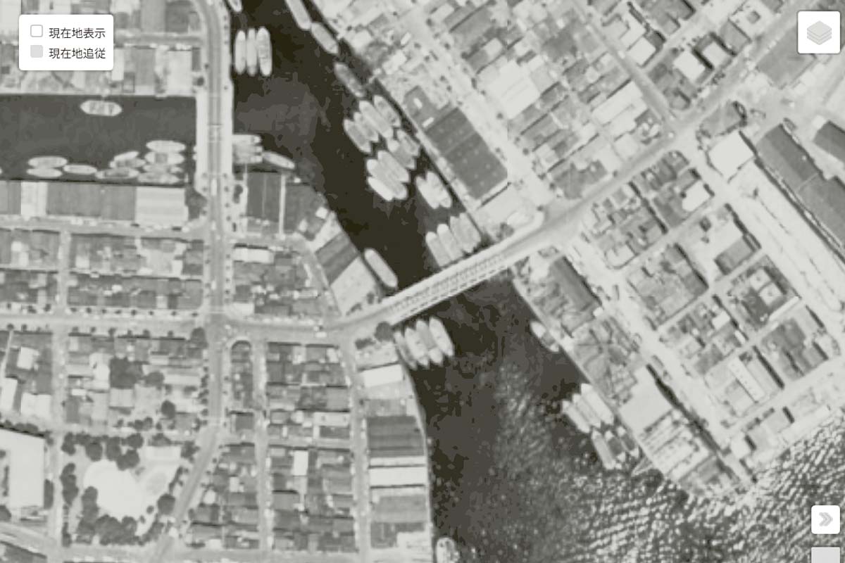 1963年頃の「南高橋」周辺の航空写真（画像：国土地理院）