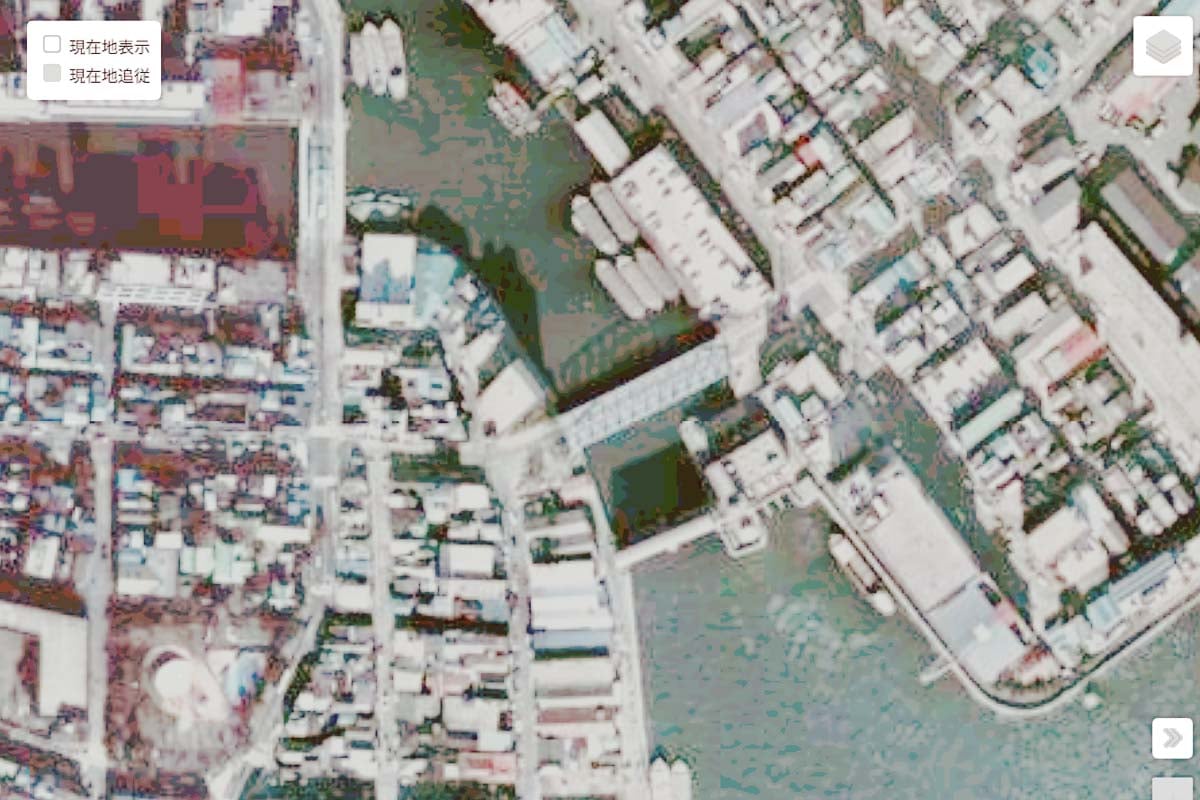 1975年頃の「南高橋」周辺の航空写真（画像：国土地理院）