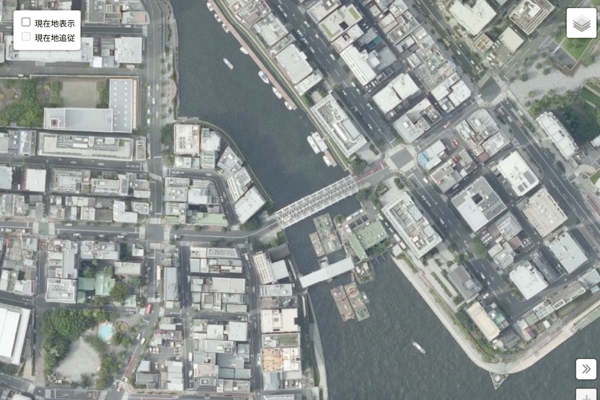 現在の「南高橋」周辺の航空写真（画像：国土地理院）
