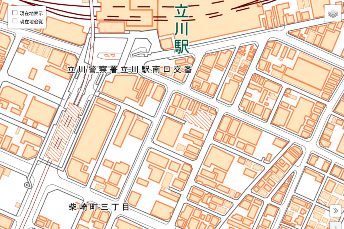 現在の「立川駅南口」周辺の地図（画像：OpenStreetMap）