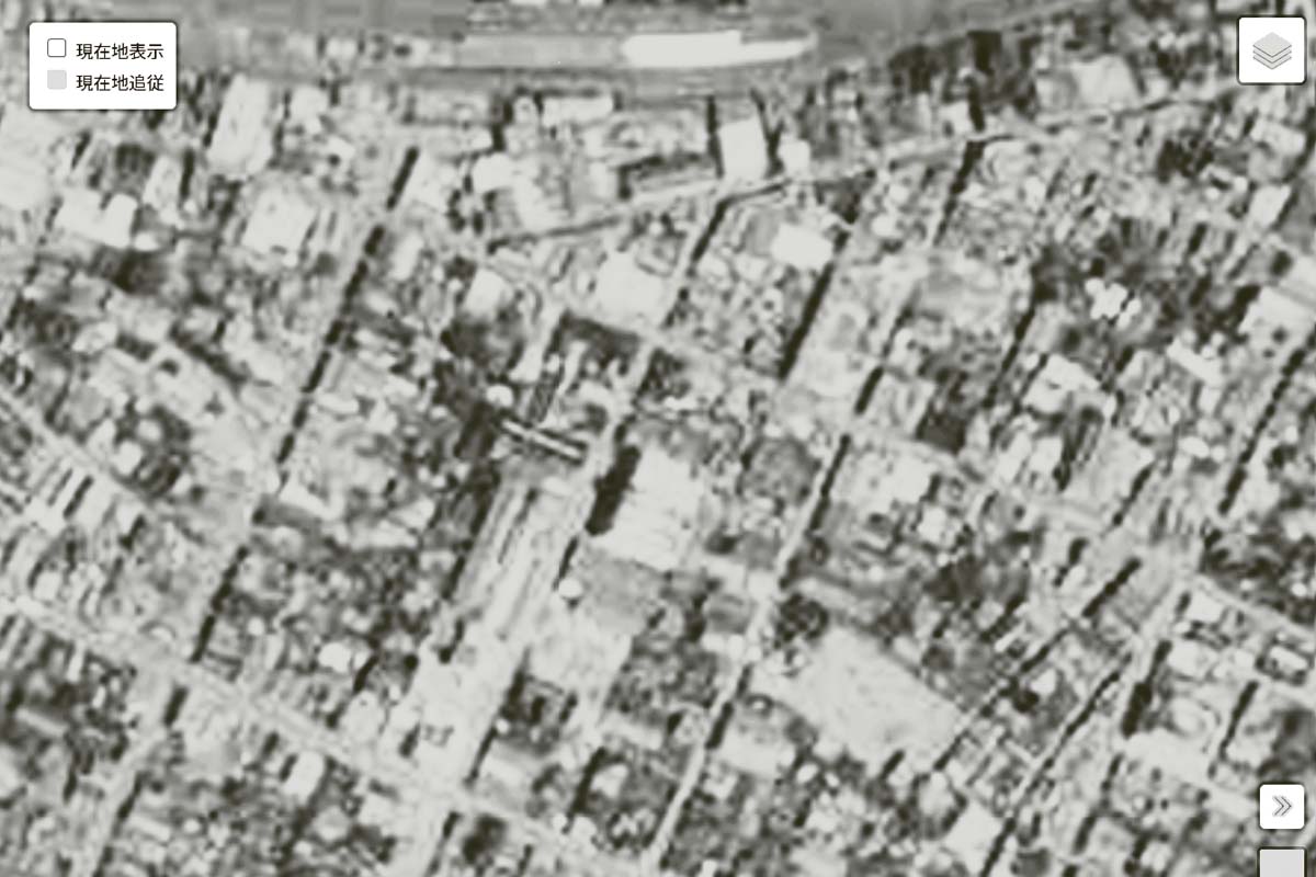1963年頃の「立川駅南口」周辺の航空写真（画像：国土地理院）