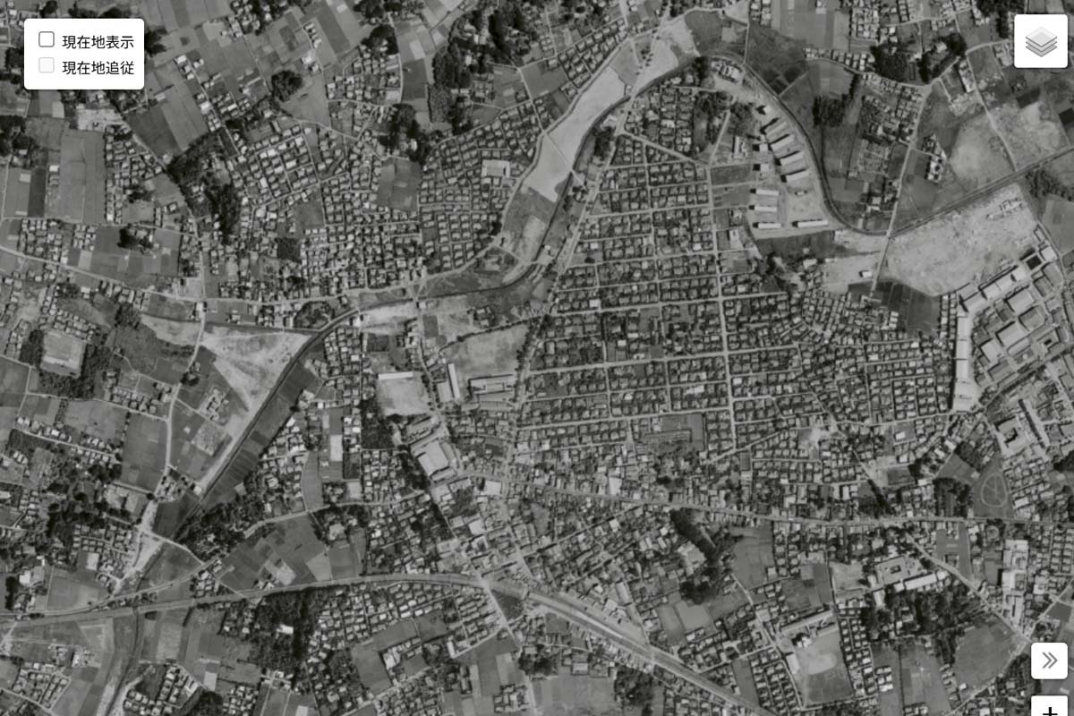 1963年頃の「大泉学園駅」周辺の航空写真（画像：国土地理院）