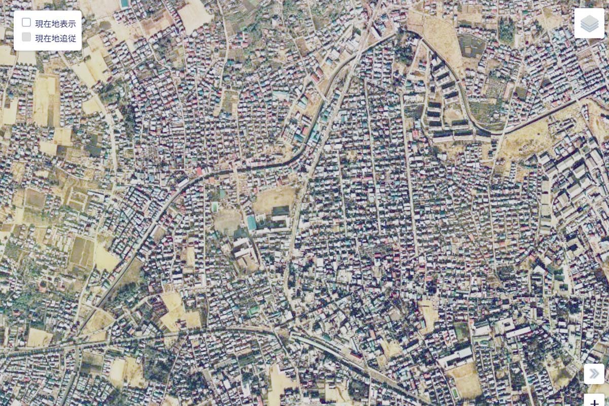 1975年頃の「大泉学園駅」周辺の航空写真（画像：国土地理院）