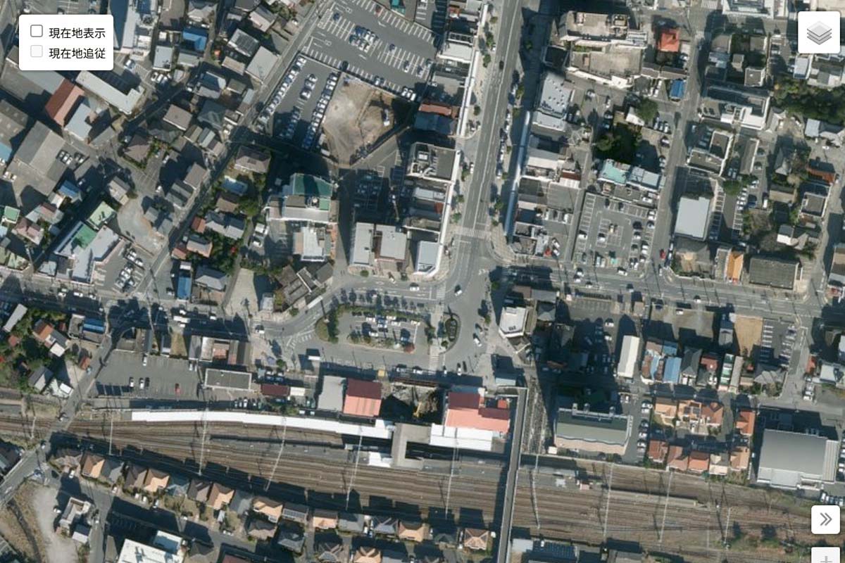 現在の「銚子駅」周辺の航空写真（画像：国土地理院）