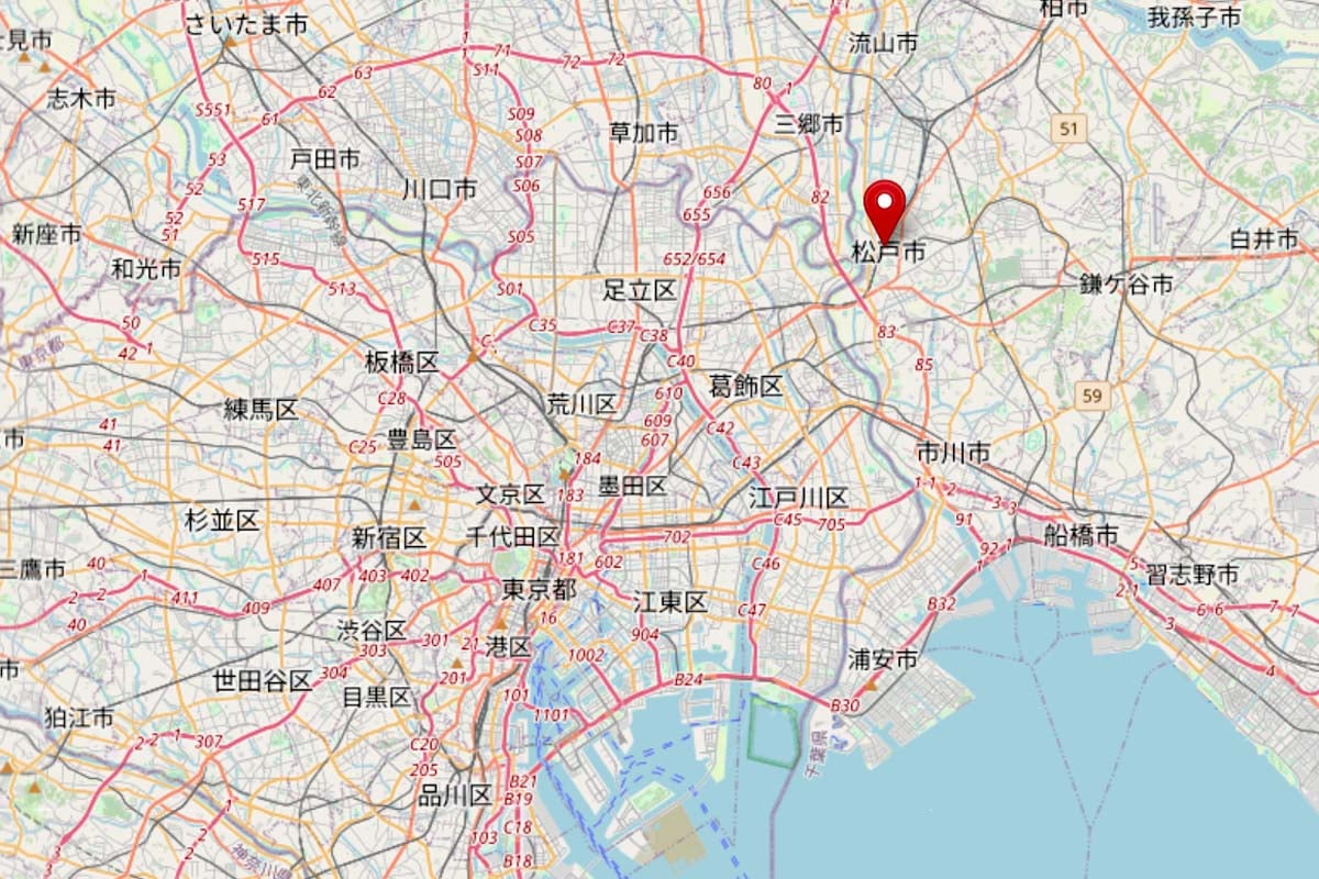 松戸市（画像：OpenStreetMap）