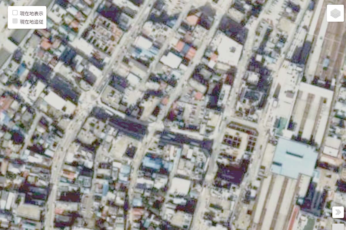 1985年頃の「松戸駅」周辺の航空写真（画像：国土地理院）