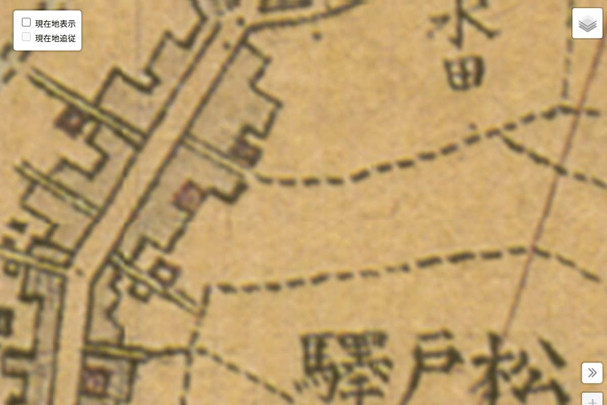 明治初期「松戸駅」周辺の迅速測図（画像：国土地理院）