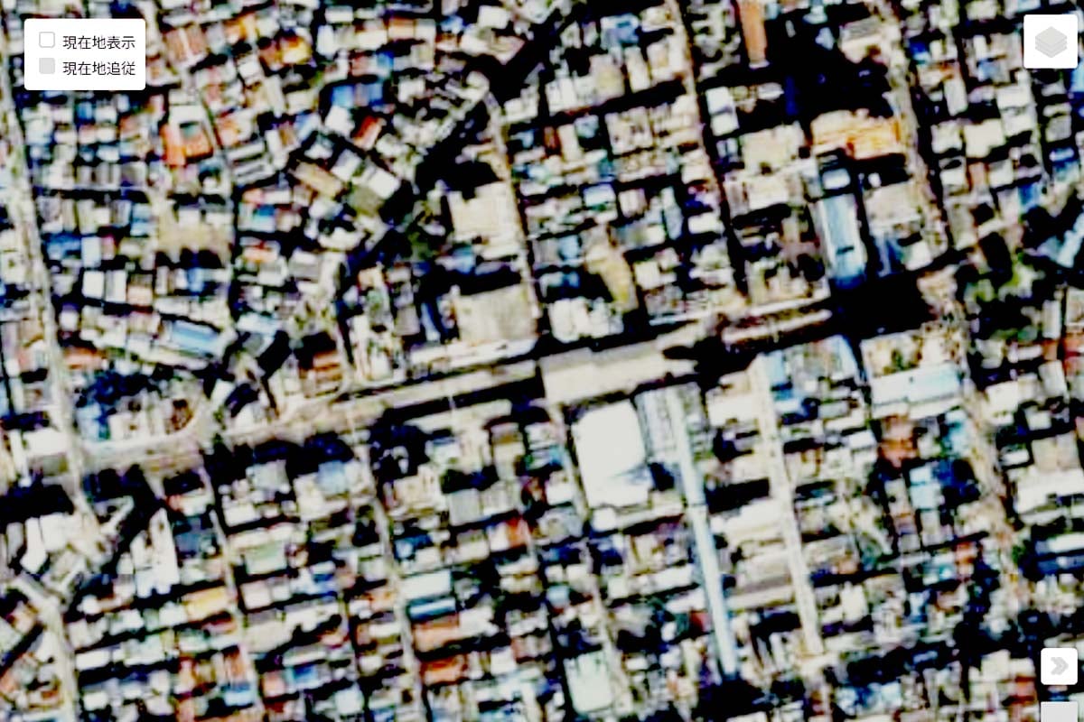 1990年頃の「京成立石駅」周辺の航空写真（画像：国土地理院）