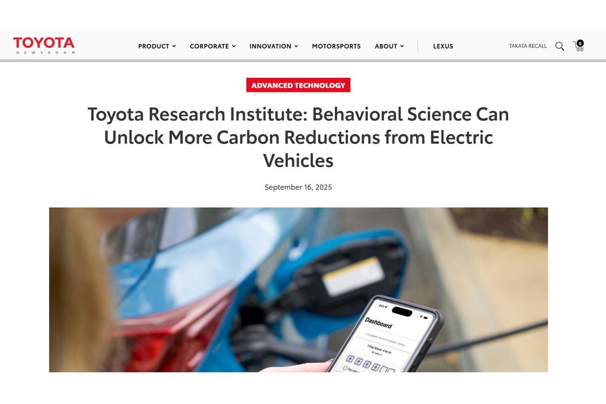 リポート「トヨタ・リサーチ・インスティテュート：行動科学が電気自動車のさらなる炭素削減を可能にする」（画像：トヨタ自動車）