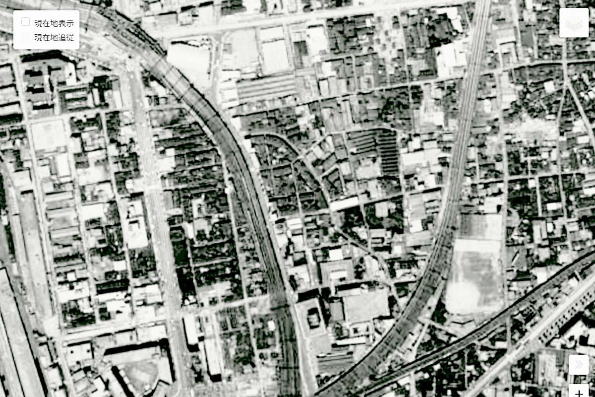 1963年頃の「茶屋町」周辺の航空写真（画像：国土地理院）