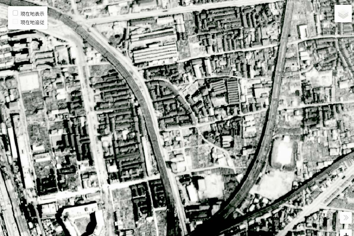 1947年頃の「茶屋町」周辺の航空写真（画像：国土地理院）