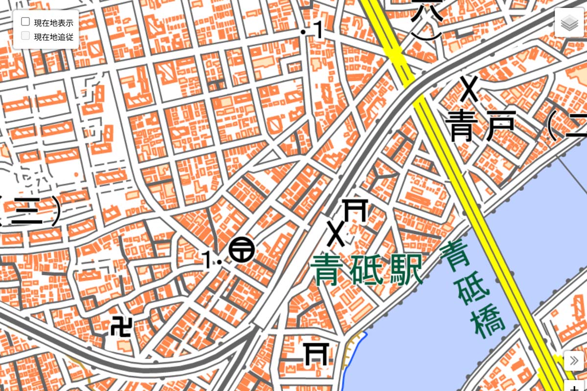 現在の「青砥駅」周辺の地図（画像：国土地理院）