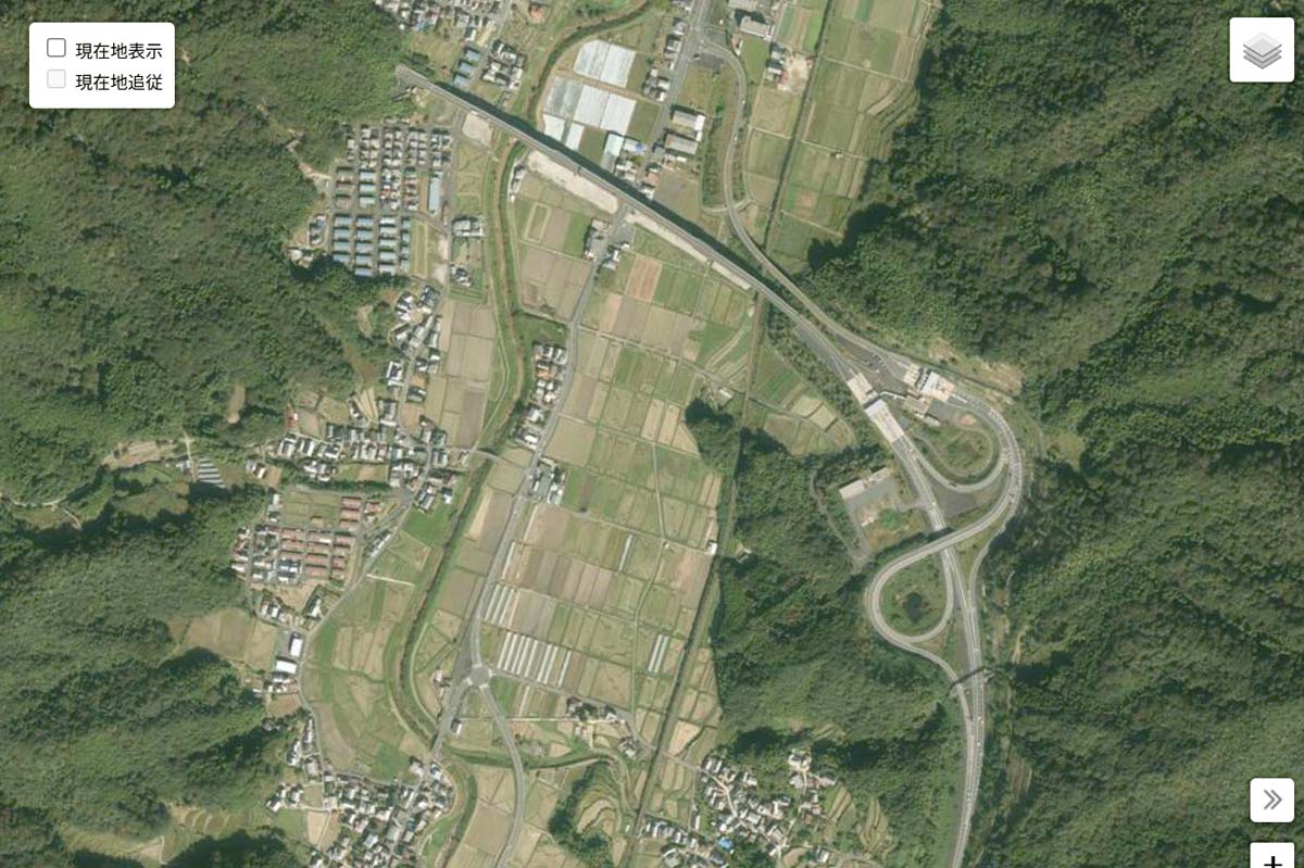現在の「宮津天橋立IC」周辺の航空写真。供用開始日は2003年（画像：国土地理院）
