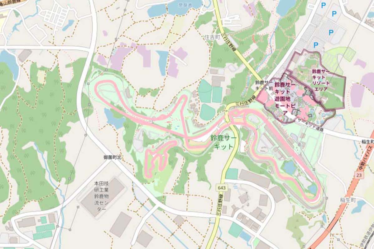 現在の「鈴鹿サーキット」周辺の地図（画像：国土地理院）