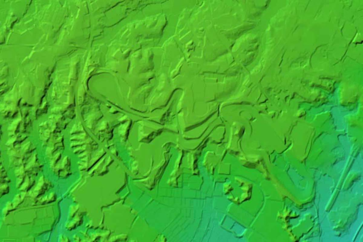 現在の「鈴鹿サーキット」周辺の地形（画像：国土地理院）