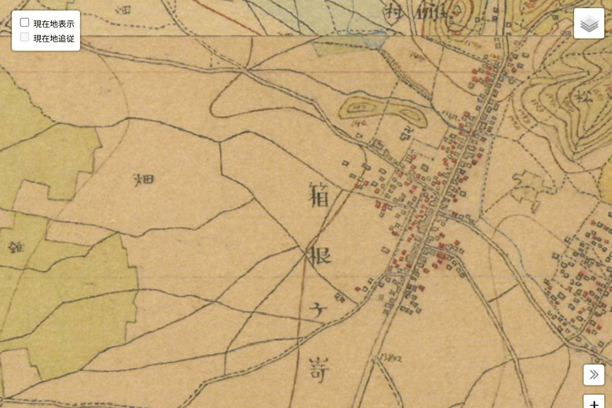 明治初期の「箱根ヶ崎駅」周辺の迅速測図（画像：国土地理院）