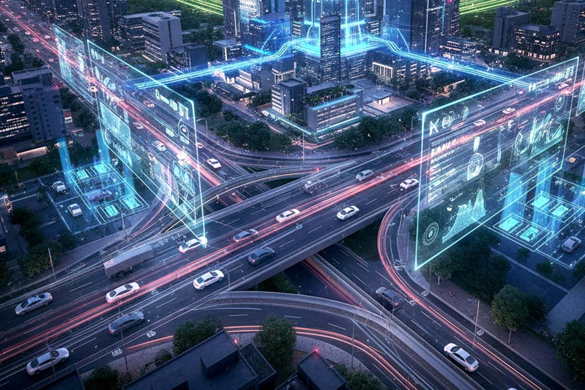電力・通信・AI計算が融合した未来の都市交通のイメージ。生成AIで作成（画像：Pexels）