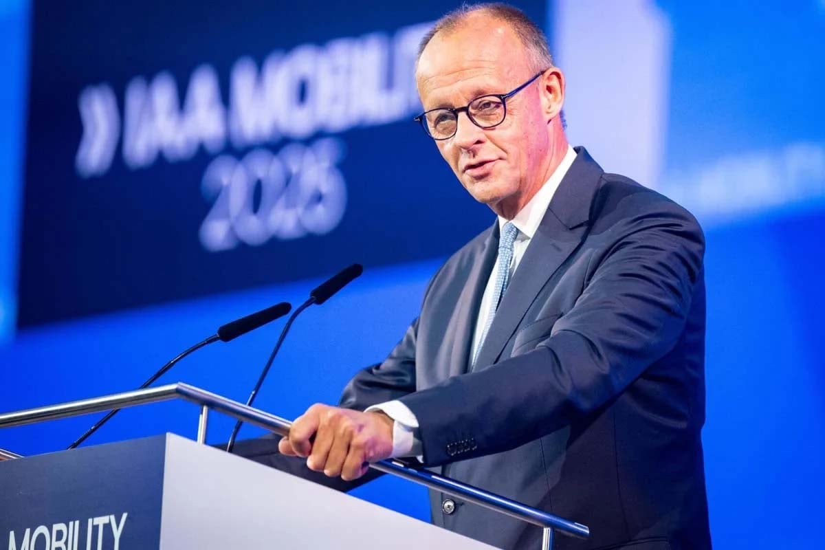 IAA2025で演説するドイツ・メルツ首相（画像：IAA2025）