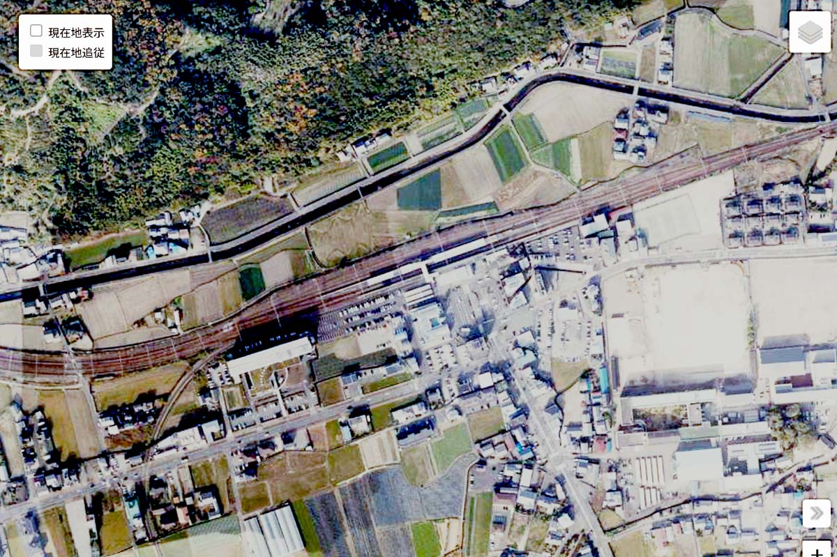現在の「御坊駅」周辺の航空写真（画像：国土地理院）