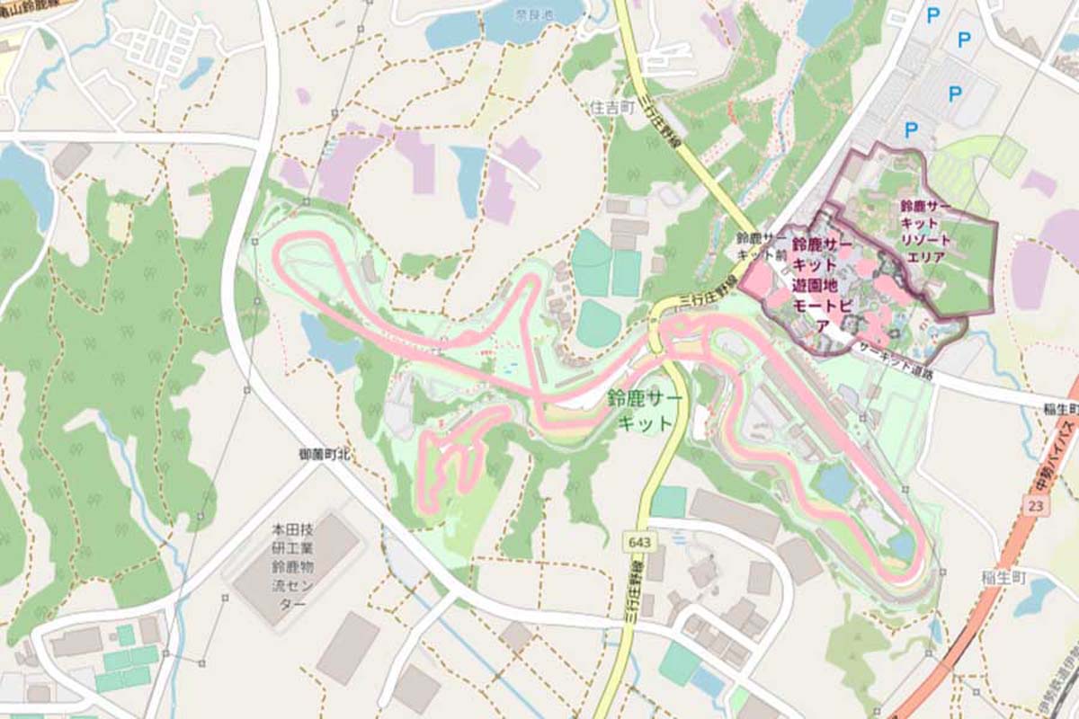 現在の「鈴鹿サーキット」周辺の地図（画像：国土地理院）