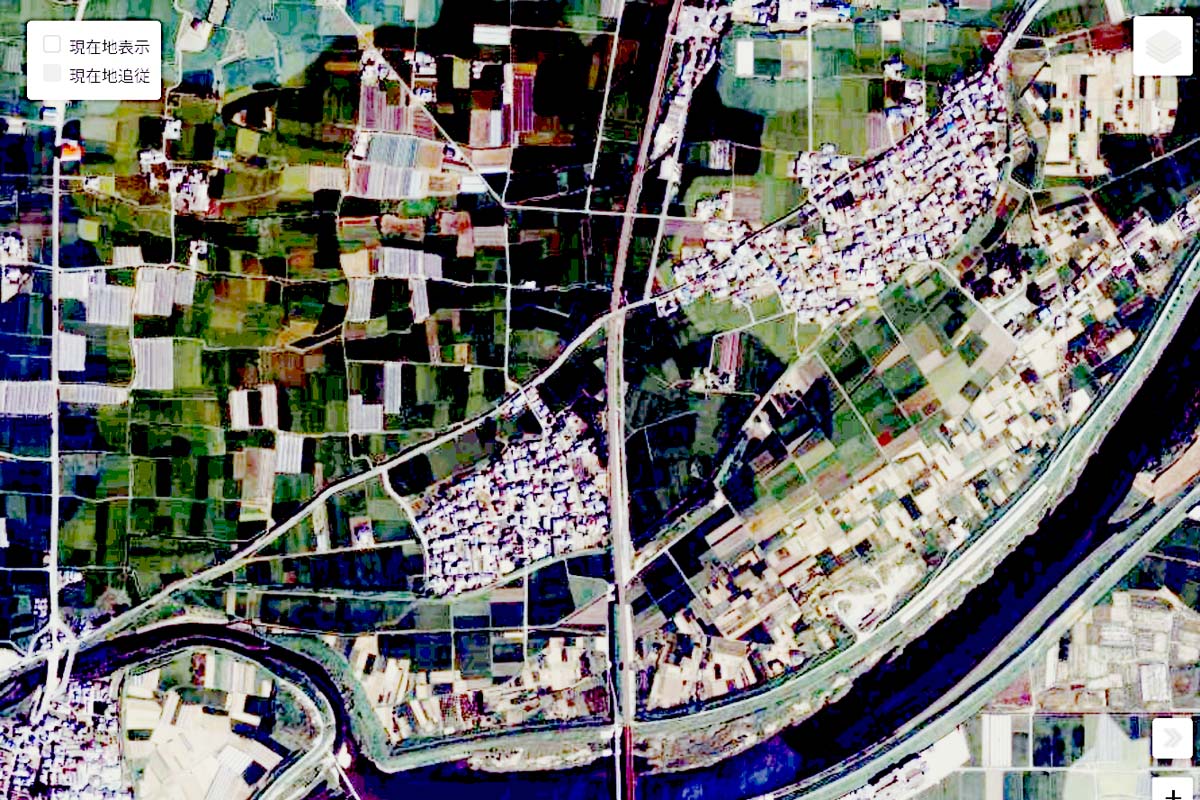 1990年頃の「筑後船小屋駅」周辺の航空写真（画像：国土地理院）