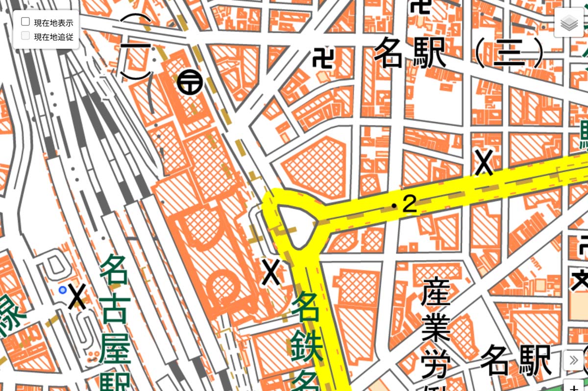 現在の「名古屋駅」周辺の地図（画像：国土地理院）