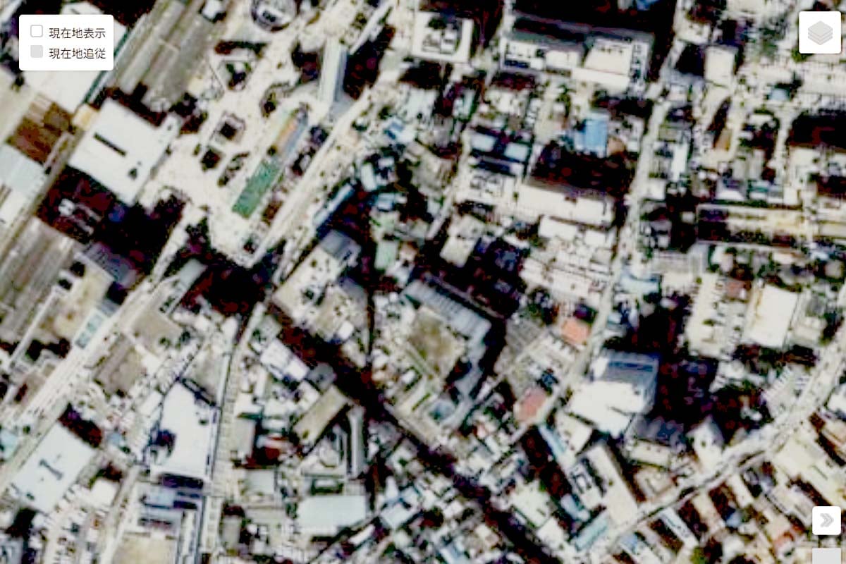 1990年頃の「柏駅」周辺の航空写真（画像：国土地理院）