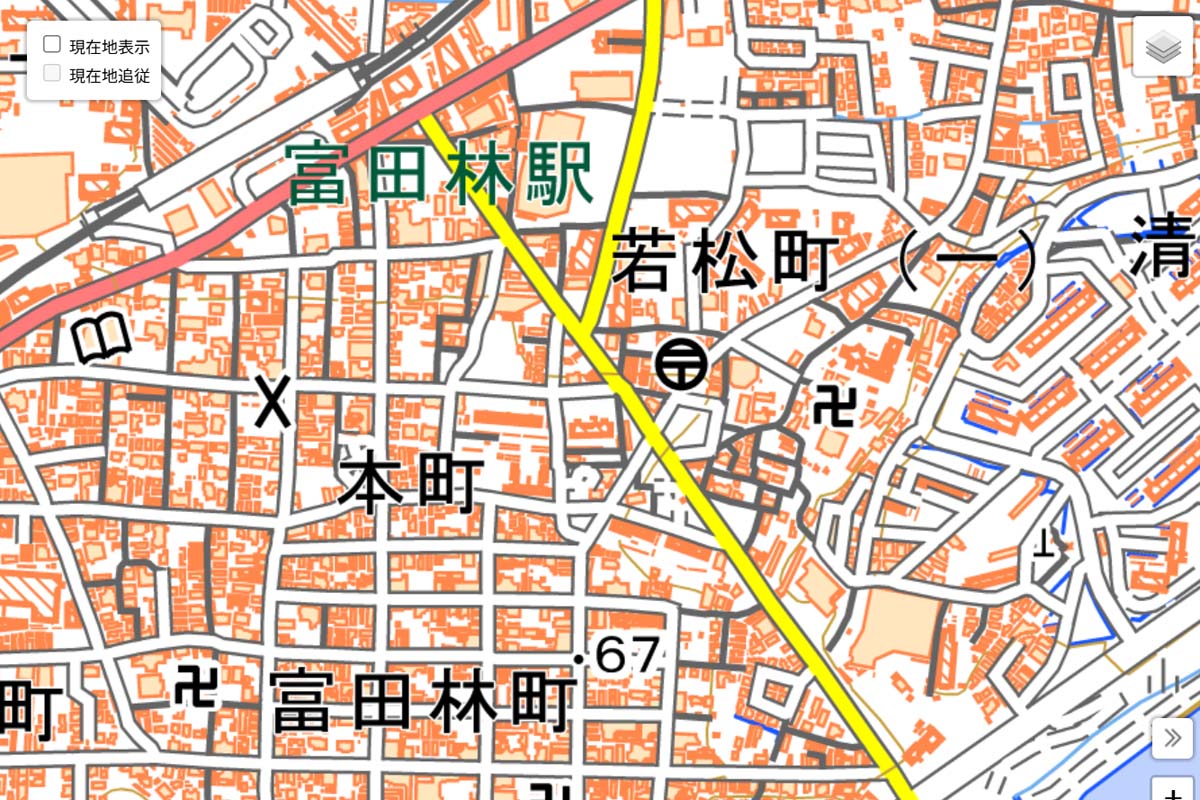 現在の「富田林駅」周辺の地図（画像：国土地理院）