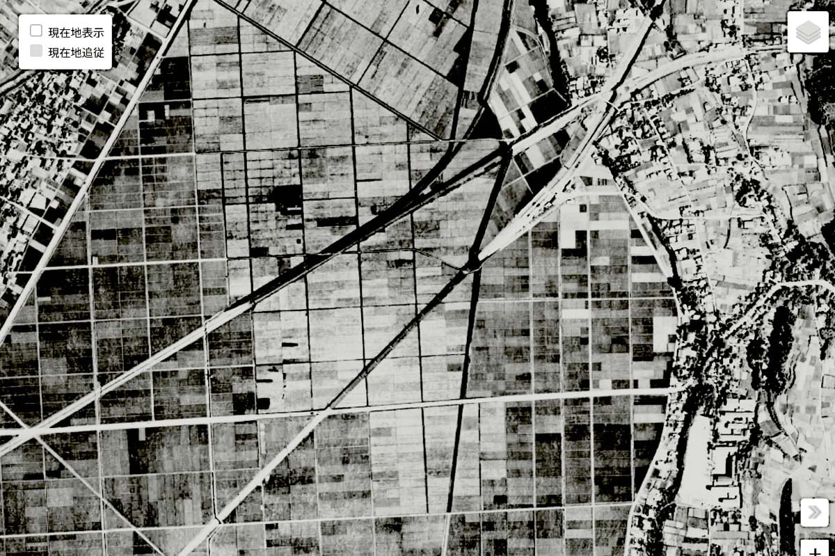 1963年頃の「海老名駅」周辺の航空写真（画像：国土地理院）