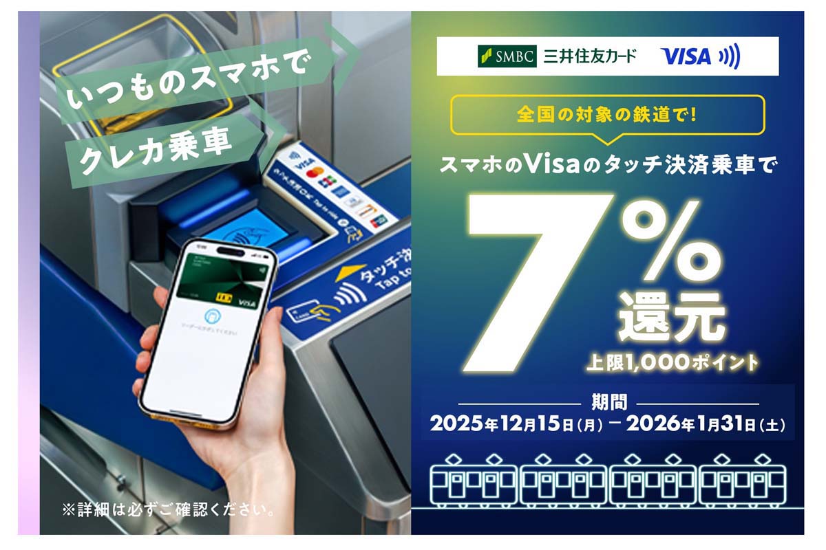 三井住友カードが鉄道乗車を対象にしたポイント還元キャンペーンを開始（画像：三井住友カード）