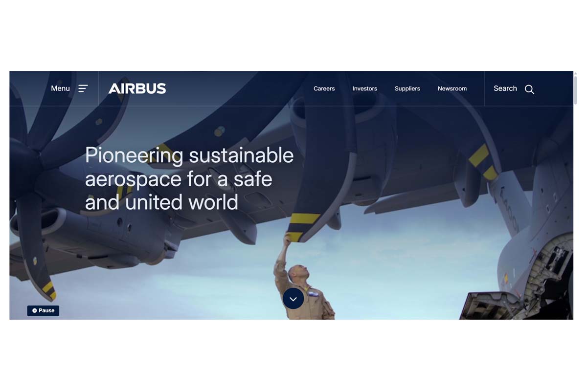 エアバスのウェブサイト（画像：エアバス）