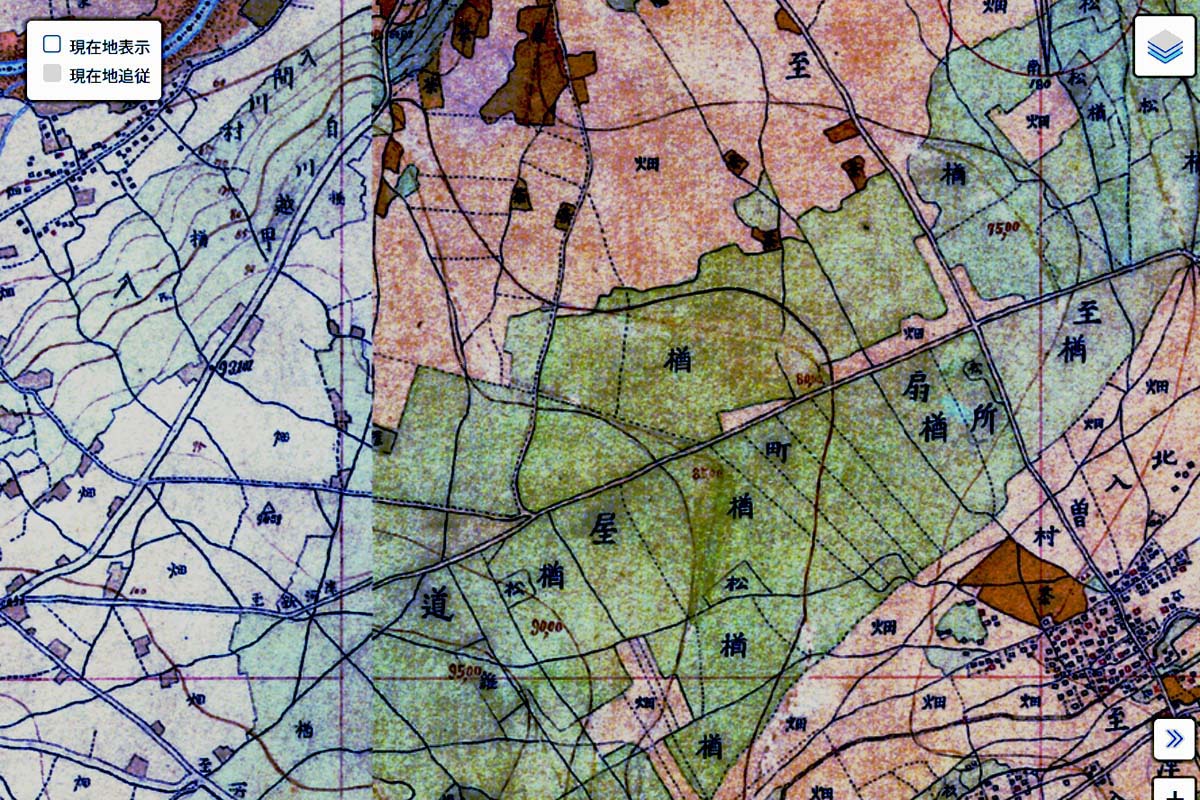 明治初期の「入間基地」周辺の迅速測図（画像：国土地理院）