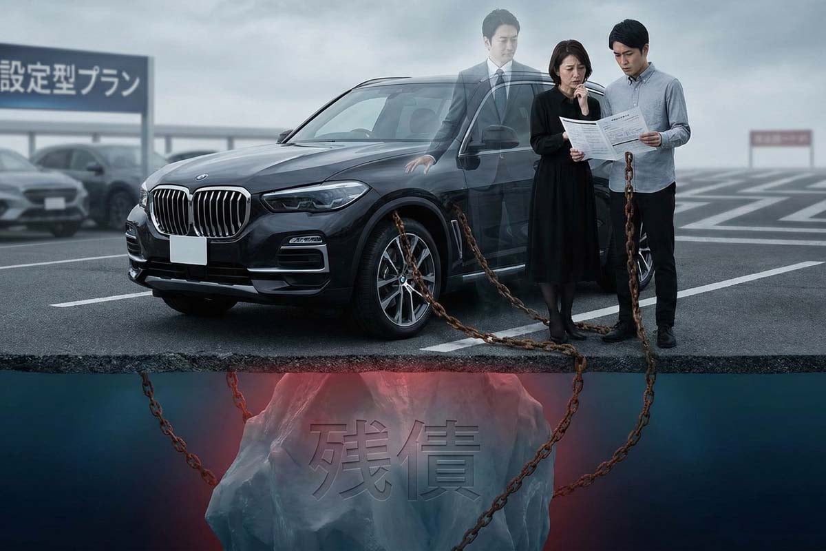 高級車の影に潜む巨大な「残債」イメージ