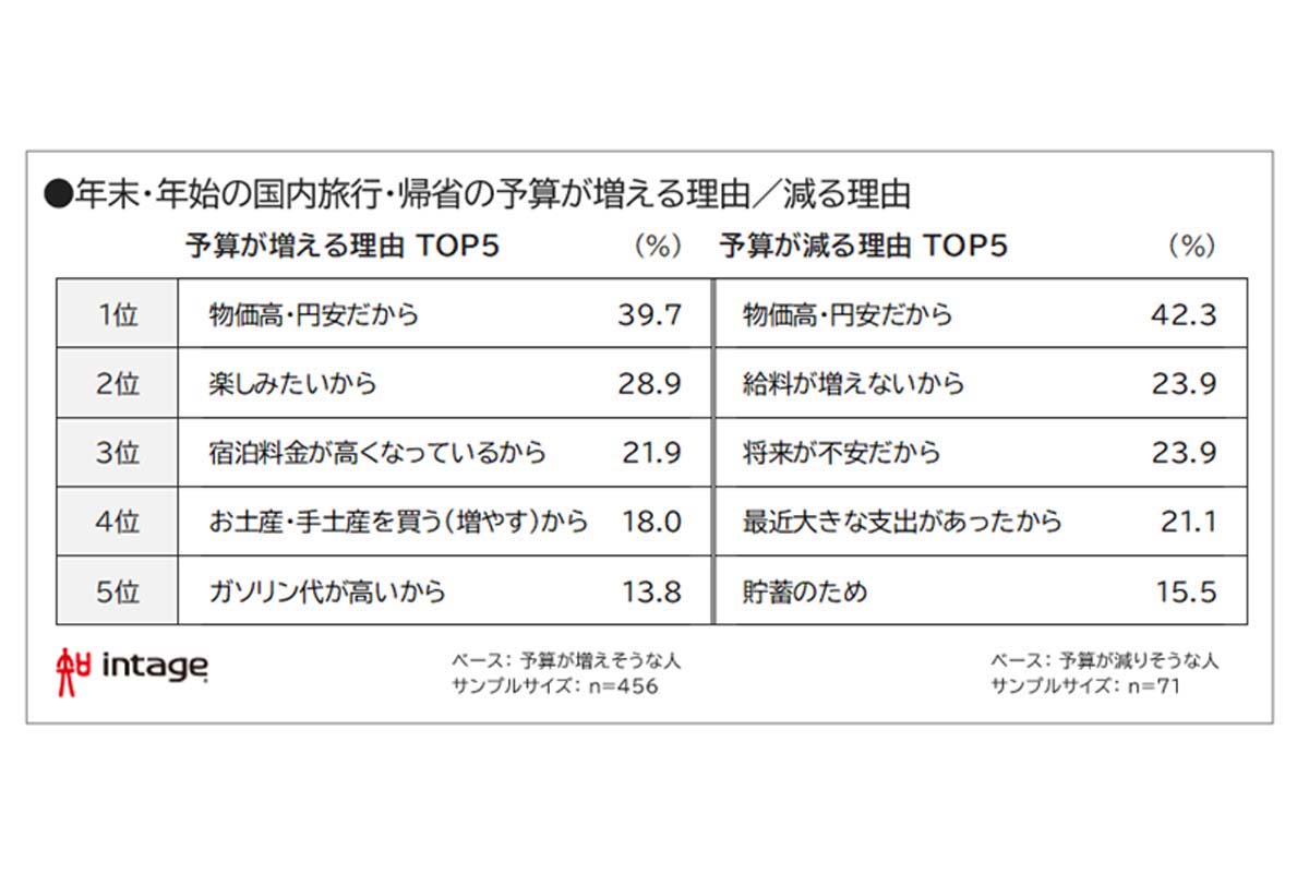 全国の15歳から79歳の男女5000人を対象に実施した、年末年始の行動に関する調査結果（画像：インテージ）