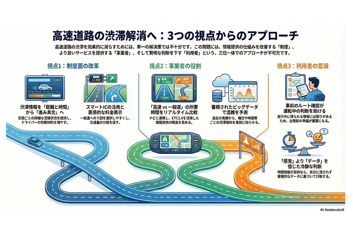 高速道路渋滞解消3つのアプローチイメージ。