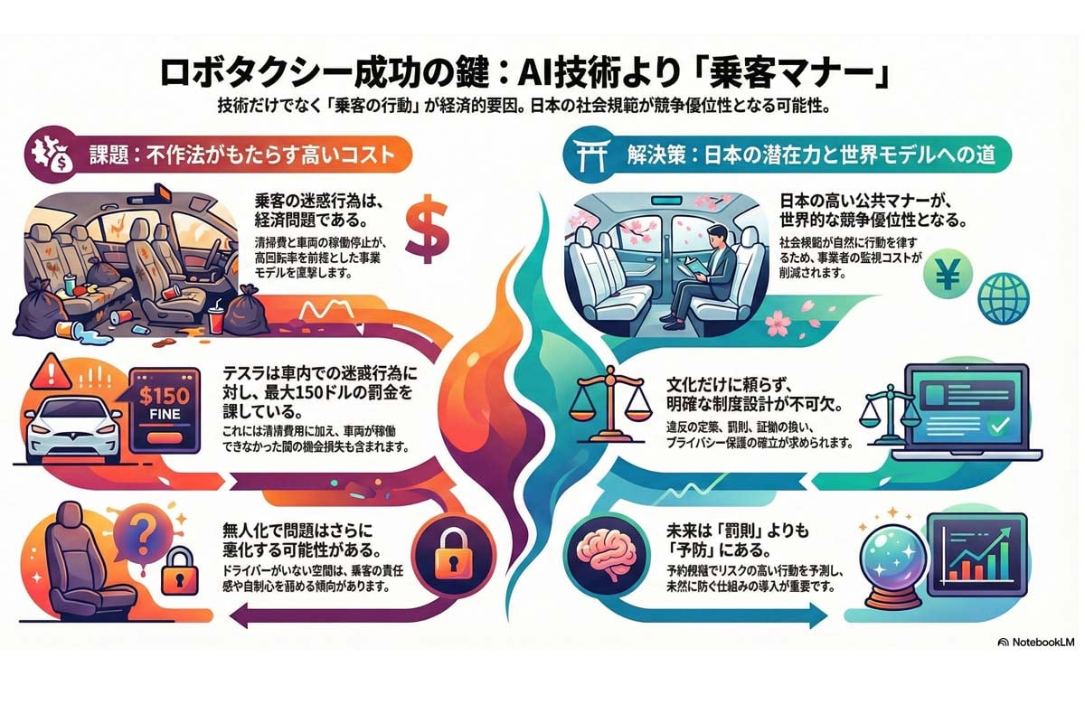 ロボタクシー成功と乗客マナー。