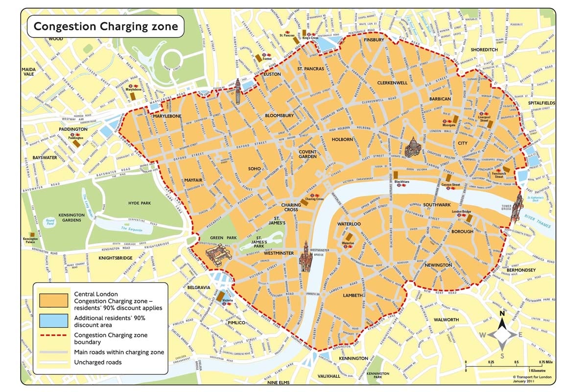 ロンドン市内の渋滞税対象地区（画像：ロンドン交通局）