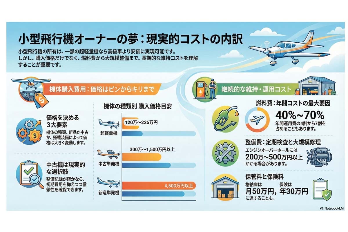 小型飛行機オーナーの現実的コスト内訳。