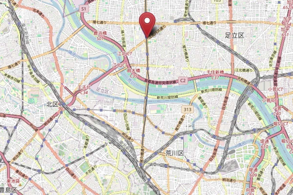 江北駅の位置（画像：OpenStreetMap）