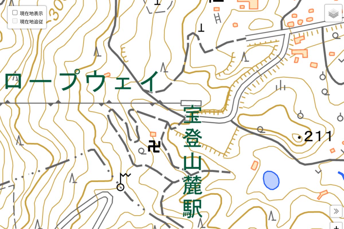 現在の「宝登山麓駅」周辺の地図（画像：国土地理院）
