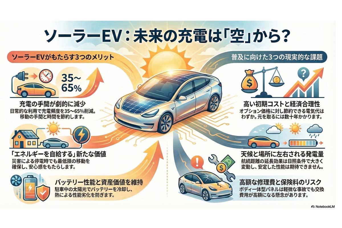 ソーラーEVのメリットと課題。