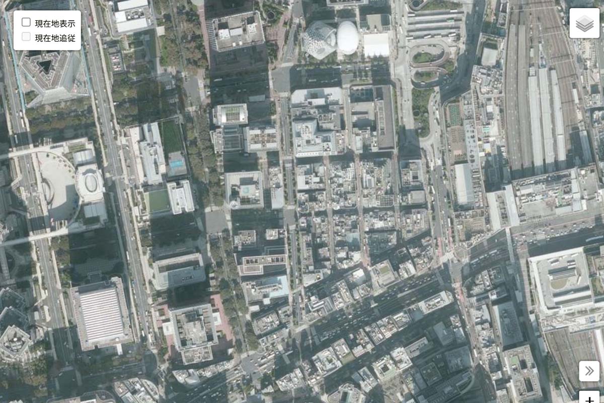 現在の「新宿駅西口」の航空写真（画像：国土地理院）