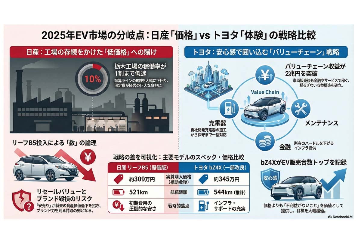 2025年EV市場 日産対トヨタ 戦略比較。