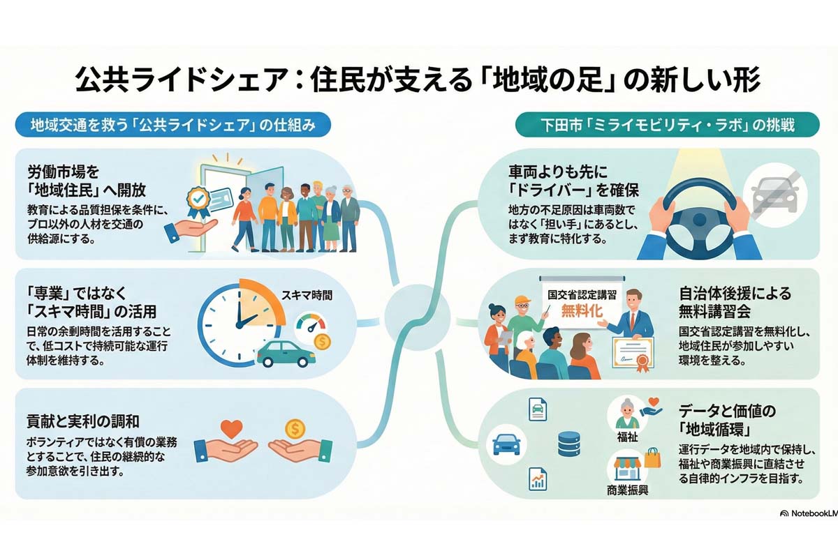 公共ライドシェアの仕組みと事例。