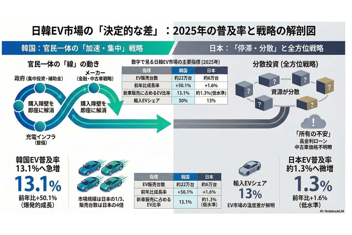 日韓EV市場の普及・戦略比較。