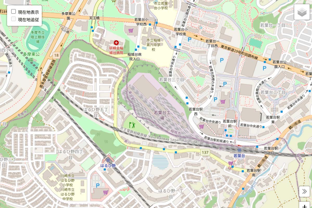 現在の「若葉台車両基地」周辺の地図（画像：OpenStreetMap）