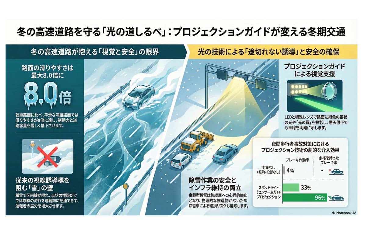冬の道路プロジェクションガイド。