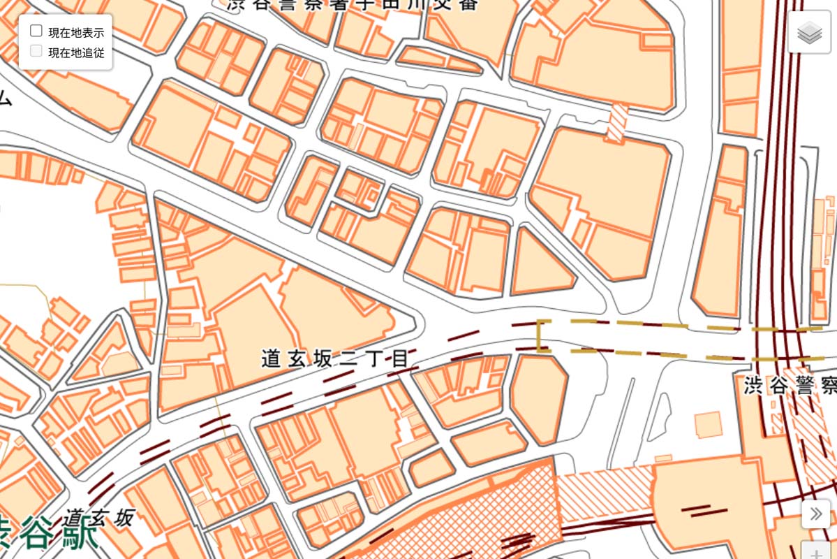 現在の「渋谷駅」周辺の地図（画像：国土地理院）