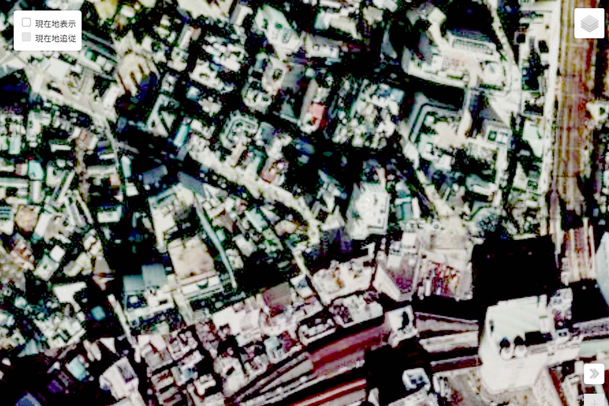 1975年頃の「渋谷駅」周辺の航空写真（画像：国土地理院）